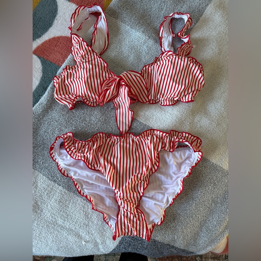 Cupshe Red and White Striped Bikini